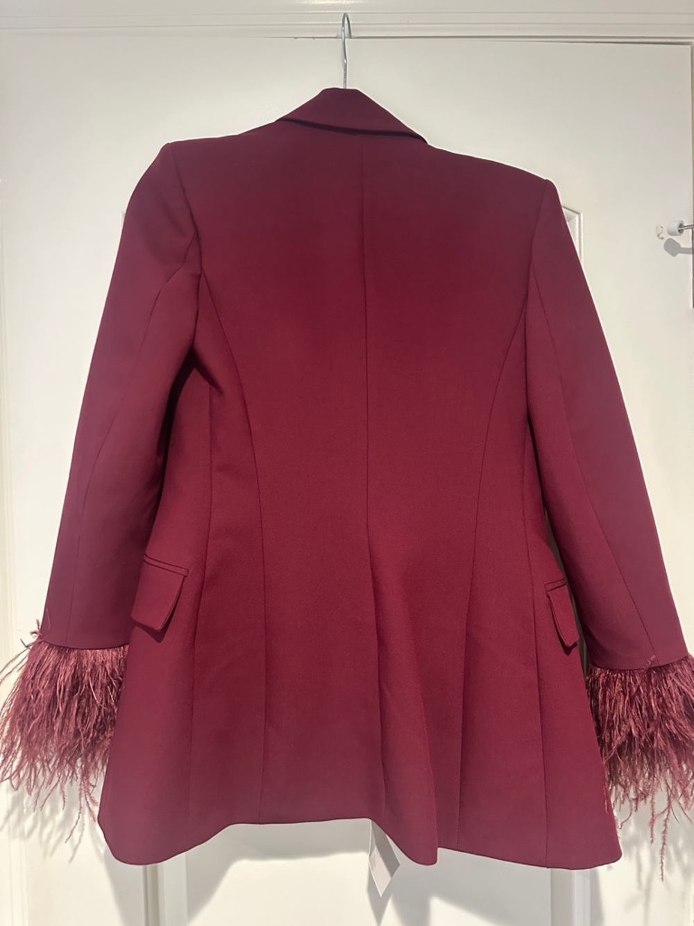 Zara feather cuff blazer XS and pants S set in burgundy - Picture 7 of 12